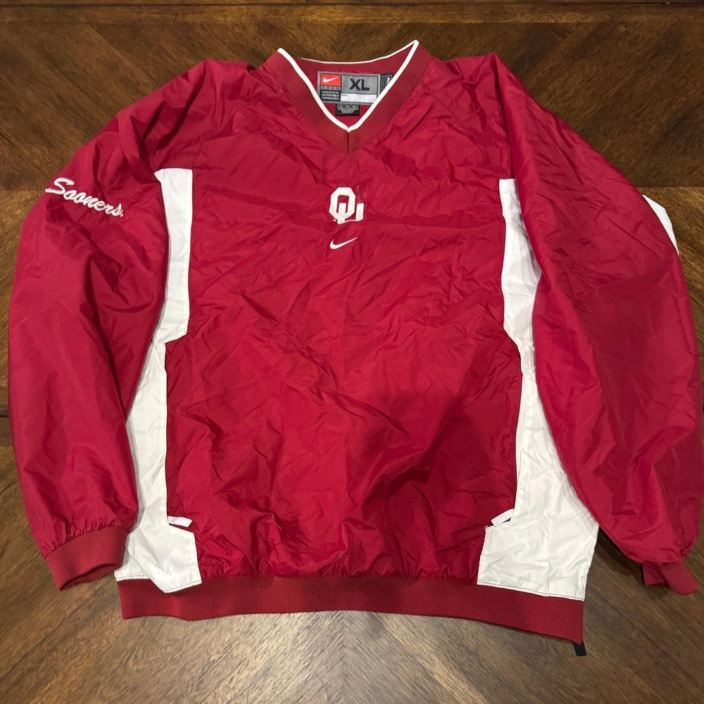 Nike‎ Oklahoma Sooners Pullover Jacket Windbreaker Red White XL |P1